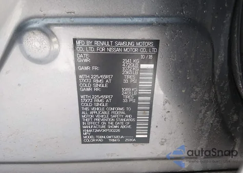 2019 Nissan Rogue Sv z USA, uszkodzony, nr VIN KNMAT2MV0KP510226